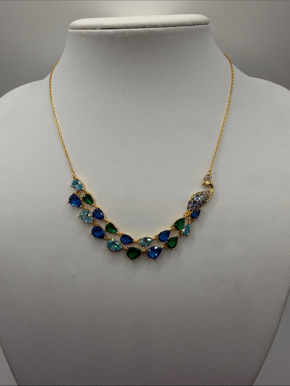 052. Kate Spade Gold-Tone Blue & Green Teardrop Crystal Necklace 16” - 19” - Picture 4 of 5